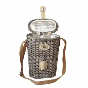 乡村柳树野餐篮蜂蜜储物篮可持续矩形带酒架饮料/食物
