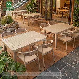 Ensemble de salle à manger de patio en aluminium moderne Senju, mobilier de jardin, restaurant extérieur, bistrot, balcon, chaise empilable durable et imperméable - Product Image 5
