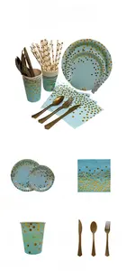 Ensemble d'assiettes en papier jetables personnalisées, assiettes de fête, tasses, serviettes, ensemble de vaisselle de fête, kits de fournitures de fête, assiettes