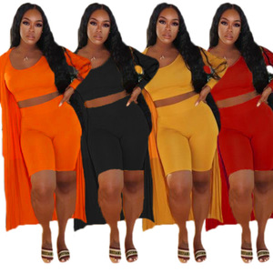 Venta al por mayor 2022 nuevo <span class=keywords><strong>Color</strong></span> sólido conjunto de tres piezas logotipo personalizado corto de 2 piezas conjunto Sexy Bodycon Plus tamaño de las mujeres - Product Image 2