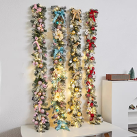 Guirlande de Noël scintillante motif flocon de neige, style européen, en PVC, décorations nœuds et boules pour vitrines de centres commerciaux et escaliers