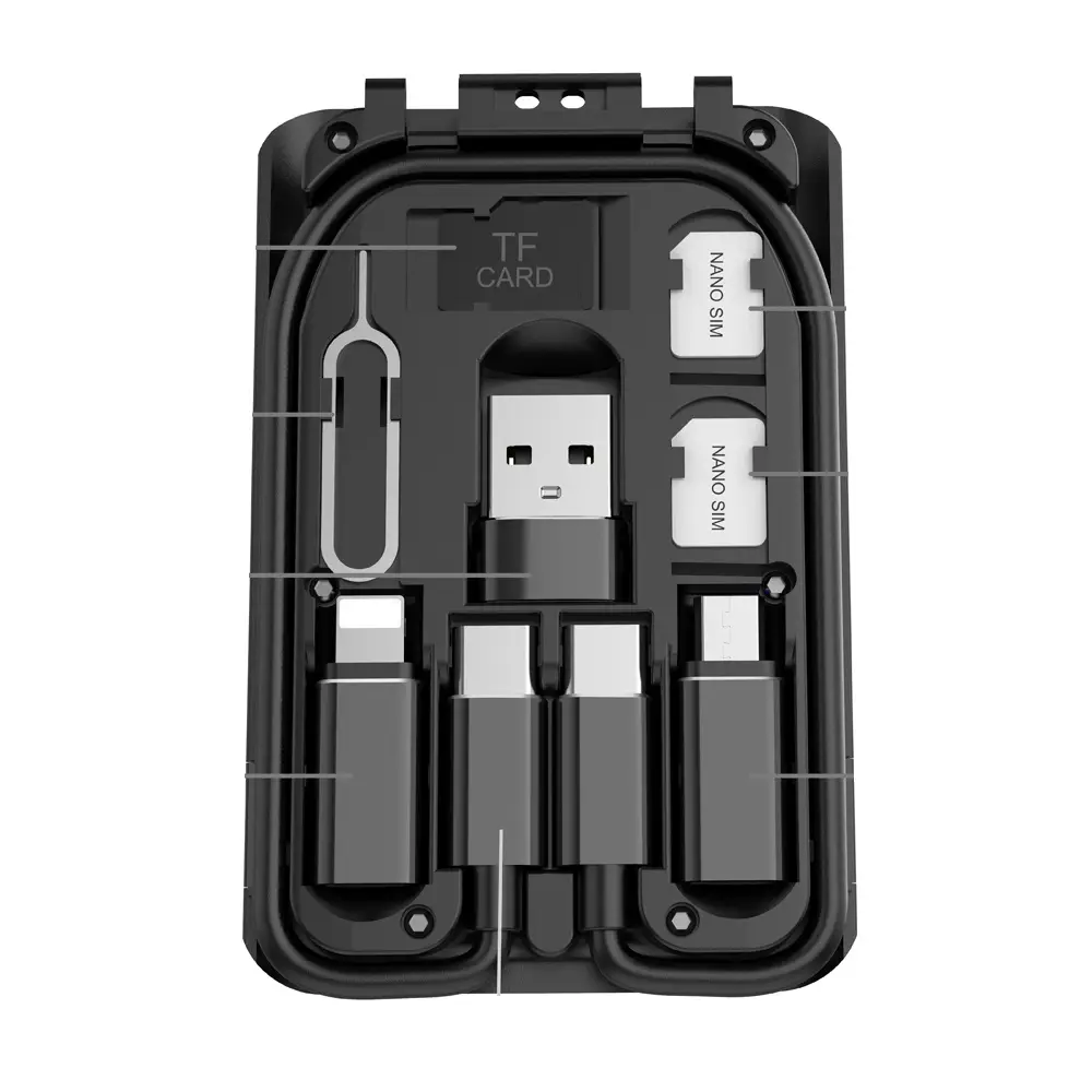 Budi/oem çok fonksiyonlu kentsel survival kart veri dahili kablo usb adaptörü dönüştürücü telefon tutucu sim kiti ve sim kart çıkarma