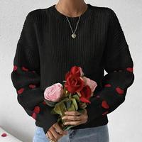 Pull décontracté pour femme, automne-hiver, couleur unie, ample, tricoté en forme de cœur, col rond, manches longues, logo sur le devant