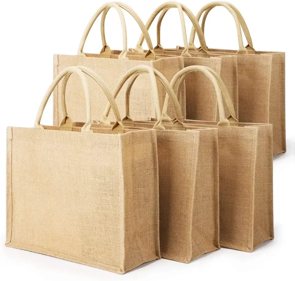 Hot Selling Reusable Shopping Travel Grocery Custom Logo Burlap Jute Tote Bag