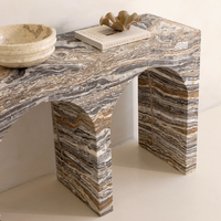 KUMUSI FURNITURE Table console arquée en marbre style Wabi-Sabi pour salon de villa et appartement