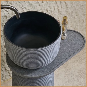 Lavabo a <span class=keywords><strong>colonna</strong></span> in pietra naturale, a forma di vasca rotonda scanalata, per esterni/interni, giardino, patio, villa, hotel - Product Image 3