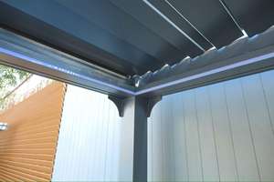 Pérgola Económica 3x3 Bioclimática de Aluminio Negro, Pérgola Sostenible Impermeable para Exteriores con Rejillas Ajustables, Fijada <span class=keywords><strong>a</strong></span> la <span class=keywords><strong>Pared</strong></span> - Product Image 3