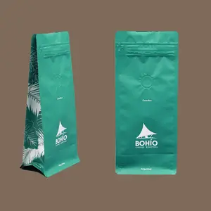 Tùy Chỉnh Logo Đáy Phẳng Hộp Túi Cho Bao Bì Cà Phê, Resealable Hộp Pouch Túi Cà Phê Với Van