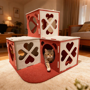 Casa tunel para gatos de fieltro modular 800x800x845mm, cama para mascotas - Product Image 1