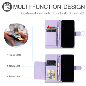 Casing kulit PU multifungsi, sarung HP kulit PU multifungsi untuk iPhone 17 Pro Max gaya belah ketupat dompet slot kartu dengan tali selempang - Product Image 3