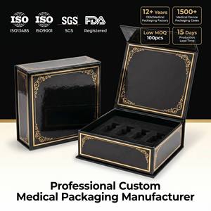 Scatola Regalo Magnetica di Lusso Personalizzata per Fiale, Finitura Nera Lucida con Bordo in Lamina d'Oro per Fiale Farmaceutiche, Mercato USA - Product Image 5