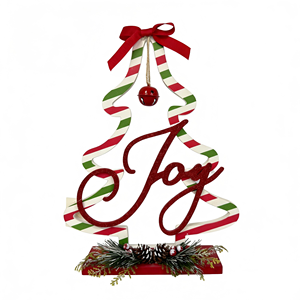 Skema Warna Natal Klasik Dekorasi <span class=keywords><strong>JOY</strong></span> Berbentuk Pohon Bergaris (Termasuk Lonceng dan Alas Kerucut Pinus) - Product Image 2