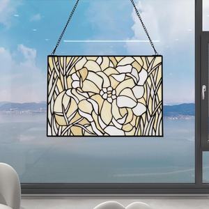 Panel de Vidrio Rectangular Moderno Hecho a Mano de 16" x 11" con Diseño Floral Lácteo, Chapado en Oro Sólido, para Sala de Estar - Product Image 2