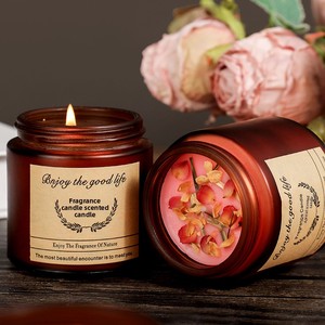 Gedroogde bloemblaadjes thee-kleurige pot sojawas rookvrije romantische stijl kaars cadeau met 1-3 dagen brandtijd - Product Image 2