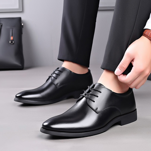 Formal Mens Business Leather Internal Height Increasing Single <b>Shoe</b> <b>Soft</b> Soled Casual British Style Simple Lace up Work <b>Shoes</b> - Product Image 5