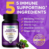 OEM Private Label Zwarte Vlierbes Vitamine C Zink Capsules 5-in-1 Immuunondersteunende Supplement Vitamine D3 Gember Veganistisch Volwassenen 120 stuks