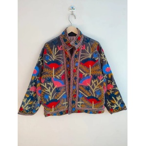 Top Demanded Boho Black <b>Velvet</b> TNT Suzani <b>Jacket</b> With Pocket For Traditional Uzbek Embroidery Available for Bulk Quantity - Product Image 1