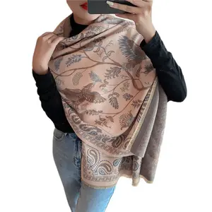 Xale Pashmina feminino estampado reversível estilo vintage, xale de caxemira grosso e quente para mulheres, tradicional para inverno