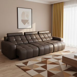 Sofá Cama Seccional Eléctrico Moderno de Cuero Genuino, Tres Plazas, Modular, Fácil Instalación, para Comercios/Apartamentos/Villas - Product Image 1