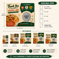 Carte à gratter personnalisée en couleur sur le thème de la pizza et des burgers pour événements commerciaux et jeux de tombolas