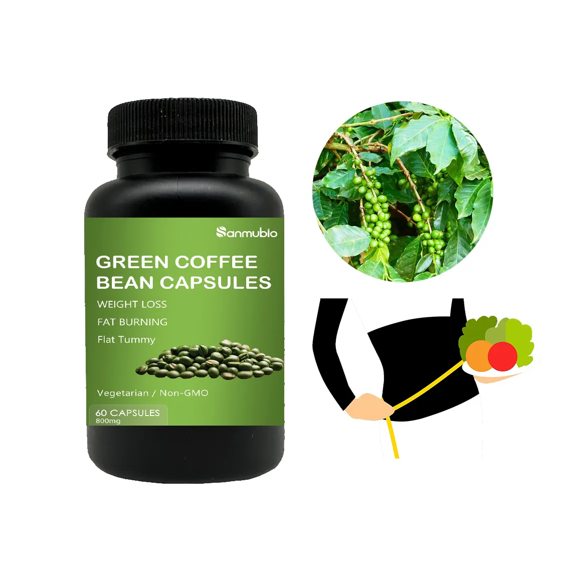 Etkili zayıflama ve yağ yakma desteği için özelleştirilmiş yeşil kahve çekirdeği özütü takviyeleri