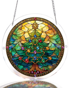 Souhoney Round Acrylic Suncatcher Christmas Tree Ornament Traditional Window <b>Hanging</b> Decor Colorful Gems <b>Star</b> Design CHMJ0001 - Product Image 1