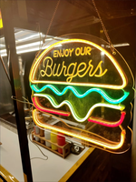 Panneaux néon en acrylique personnalisés de grande taille avec logo publicitaire certifié CE Tulundo, pour hamburgers, cheeseburgers, sandwichs, utilisation en intérieur, fil de 2 m