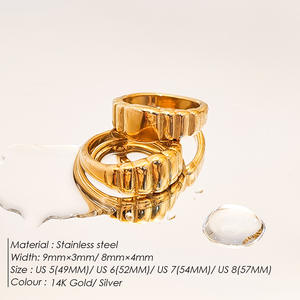 Anillo liso de grano de nivel de moda, anillo de plata dorada de acero inoxidable para mujer Uionen 527 - Product Image 2