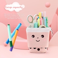 Étui à crayons en toile extensible au design mignon avec plusieurs compartiments - Organisateur de papeterie portable pour étudiants et usage au bureau
