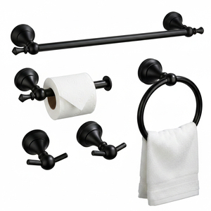 Ensemble d'accessoires de salle de bain robustes à fixer au mur, 5 pièces : porte-serviette, barre porte-serviettes, porte-papier toilette, crochets pour serviettes - Product Image 1