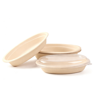 Envase de Alimentos Desechable de Bagazo de 1000ml con Tapa, Apto para Microondas, para Ensaladas y Comida para Llevar - Product Image 1