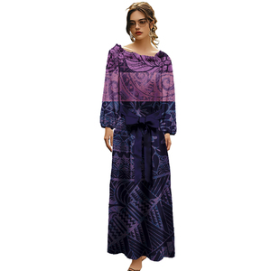 Off Shoulder Eiland Jurken Polynesische Tribale Casual Jurk Tongan Samoan Tapa Bloemenprint On Demand Custom Custom Lange Jurk - Product Image 5