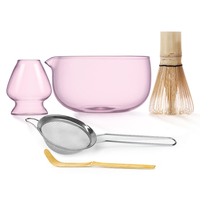 Kit de Service à Thé Matcha en Verre : Bol Matcha avec Bec Verseur et Fouet, Cuillère à Matcha, Support pour Chasen – Cadeau Idéal pour la Cérémonie du Thé Matcha