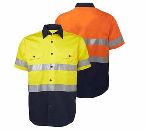 ホットセール高視認性綿100% イエロー/ネイビー石炭採掘建設半袖反射安全Hi Visワークシャツ - Product Image 1