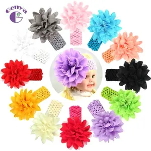 knitting crochet baby headbands baby hairband with net yarn flower for kids