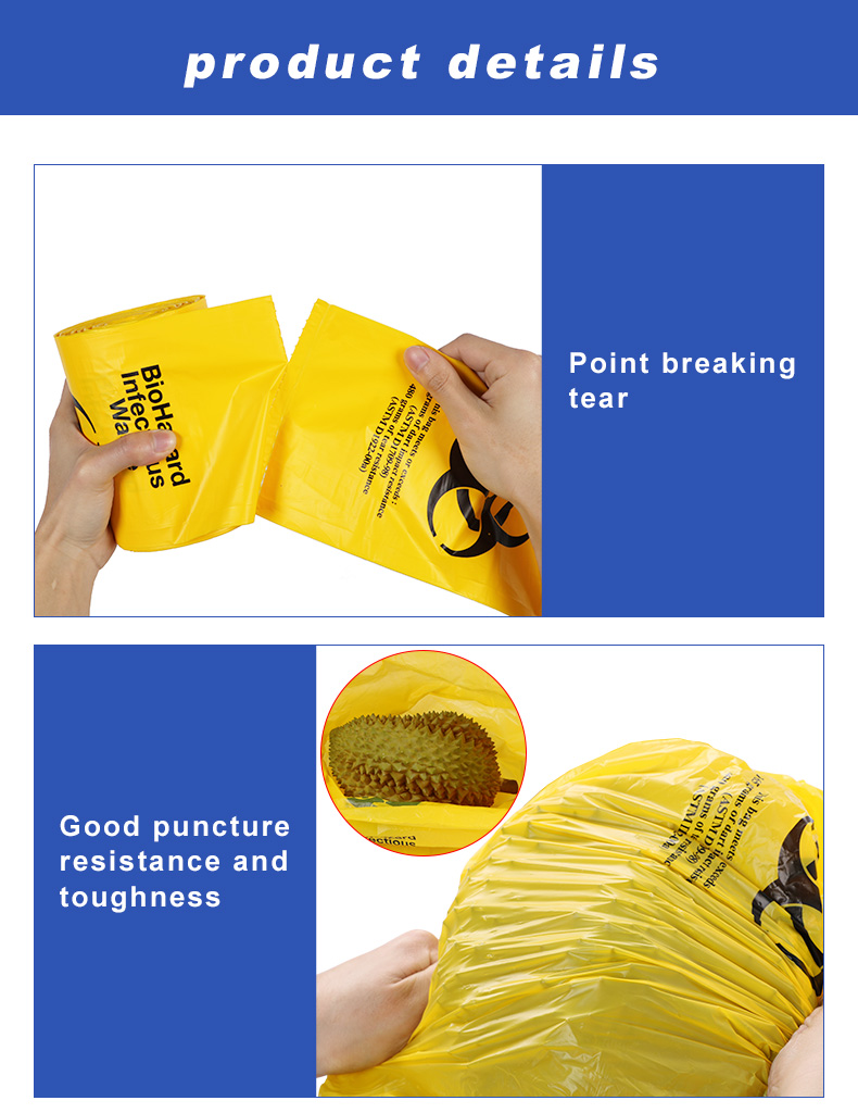 Red HDPE LDPE disposable bio medical waste bags biohazard bags for hospital