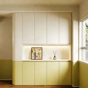 Modern Minimalist Home Bedroom <b>Wardrobe</b> Two-Tone Panel Custom Segmented Closet with Integrated Display Niche Solid Wood Design - Product Image 5