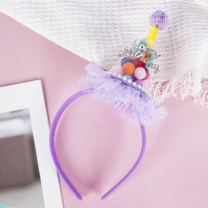 Chapeau Pompon Bonbon d'Anniversaire pour Enfants avec Voile, Coiffe de Princesse pour Fille, Bandeau de Fête d'Anniversaire - Product Image 3