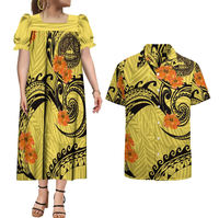 Vêtements de Couple Personnalisés OEM Motif Tapa Polynésien 2 Pièces : Robes Micronésiennes pour Femmes (Mumus) et Chemises Homme Grande Taille