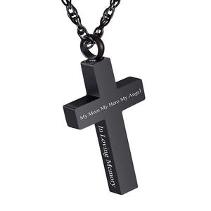 Urn Perhiasan Kenang-kenangan Religius Salib Kristen Urn Kalung Abu Kremasi Liontin Guci Hitam-Ibu Saya; Pahlawan; Malaikat - Product Image 1