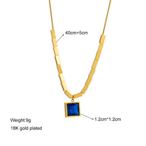 จี้เพชรสีน้ำเงินทรงสี่เหลี่ยมสไตล์วินเทจ ชุบทอง 14k 18k ทำจากสแตนเลส 316L สำหรับผู้หญิง ขายส่ง - Product Image 6