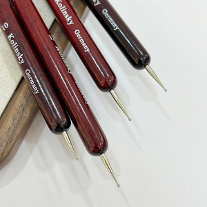 Pinceau pour manucure française à double tête, plaqué rhodium, manche en bois rouge, poils Kolinsky, stylo professionnel pour la peinture d'art des ongles en salon - Product Image 5