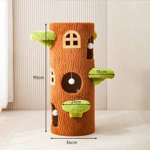 Arbre à <span class=keywords><strong>chat</strong></span> écologique personnalisable avec motifs, du sol au plafond, pour intérieur, avec feuilles vertes, hamac et peluche - Product Image 6