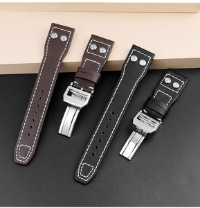 Bracelets de <span class=keywords><strong>montre</strong></span> en <span class=keywords><strong>cuir</strong></span> de luxe 20 mm <span class=keywords><strong>avec</strong></span> fermoir à rivets et fermoir pliant pour IWC Mark 17, brun foncé, noir, 21 22 mm OEM - Product Image 2