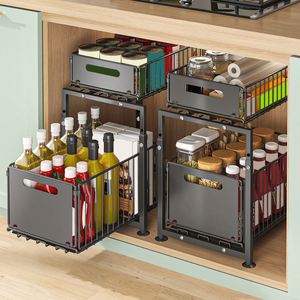 <b>Kitchen</b> Sink Storage Rack, Seasoning Rack, Storage Basket, Adjustable Cabinet, Pull-out Layered Rack - Product Image 1