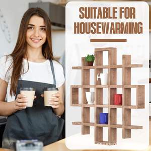 Étagère murale en bois massif à 5 niveaux, couleur naturelle, présentoir à vin, organisateur de rangement multi-compartiments - Product Image 5