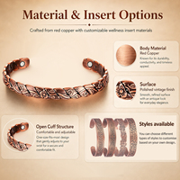 Vente en gros pur cuivre bijoux fleur bracelets personnalisé réglable magnétique bracelet santé cuivre manchette bracelets