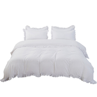Ensemble de literie HONI pour toutes les saisons, 3 pièces, léger et moelleux, décoration de chambre, microfibre 80 g/m², housse de couette blanche à volants
