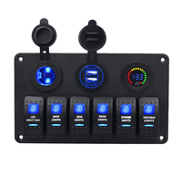 Kit de commande multifonctionnel 6 interrupteurs à bascule gravés au laser avec chargeur USB et prise d'alimentation pour voiture, camion, bateau
