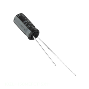Condensador de canal del fabricante 150 uF CAP ALUM 150UF 20% 10V RADIAL TH 10ZLH150MEFCT15X11 de orificio pasante - Product Image 1